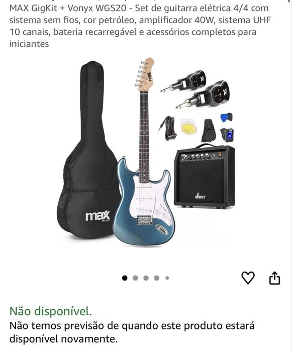 Guitarra eletrica 4/4 set sem fio com kit de amplificador