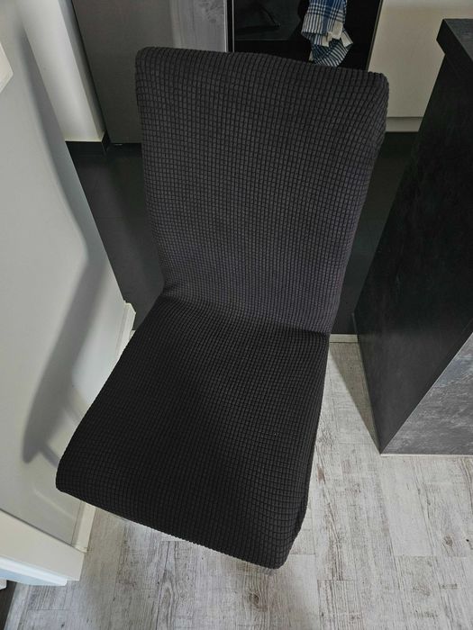 Pokrowce na krzesła komplet czarne żakardowe kratka 4 szt