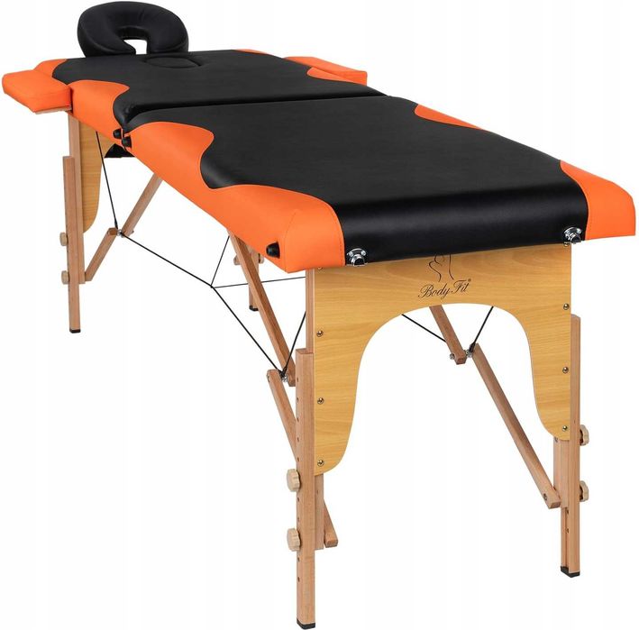 Масажний стіл чорний дерев'яний 60 см 2-секційний Bodyfit, кушетка