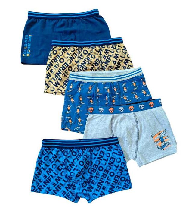 Nowe bawełniane bokserki-shorty chłopięce 5.10.15, rozm.146-152, 5 szt