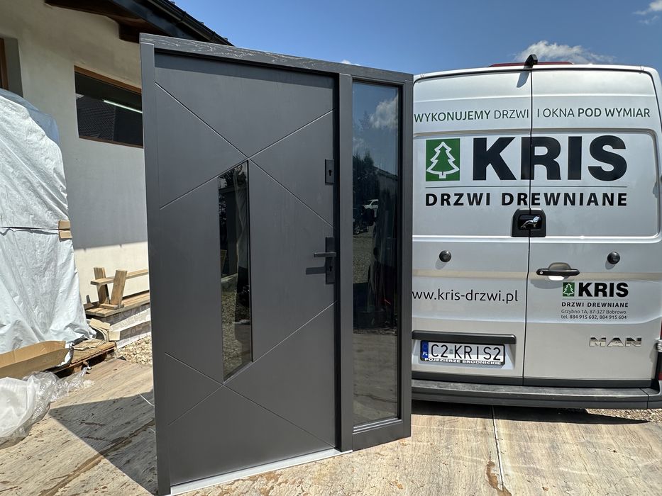 Drzwi zewnętrzne drewniane z Doświetlem RAL U-0.80 Montaż