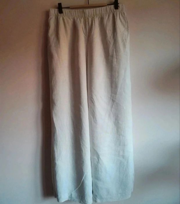 Lniane spodnie z szerokimi nogawkami H&M