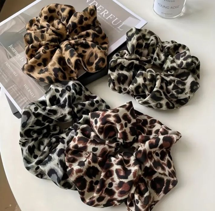 Gumki do włosów Scrunchie Zestaw 4 sztuk Panterka