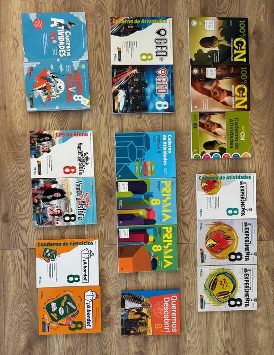 Livros escolares / Manuais e cadernos 8º ano - inglês, matematica, portugues,  e todas as outras disciplinas / Salesianos
