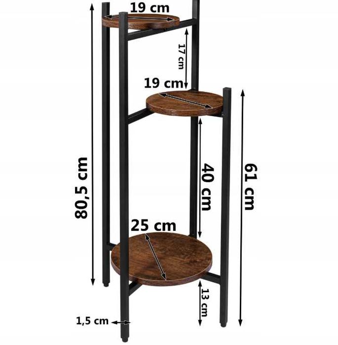 NOWY Kwietnik Stojący Metalowy Stojak na Kwiaty dąb Rustykalny Loft