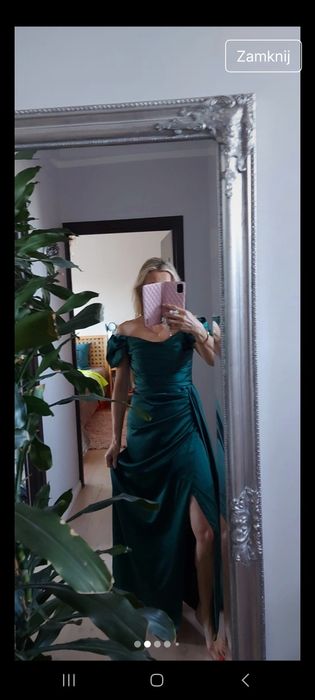 Sukienka szmaragdowa butelkowa zieleń M świadkowa wesele premium