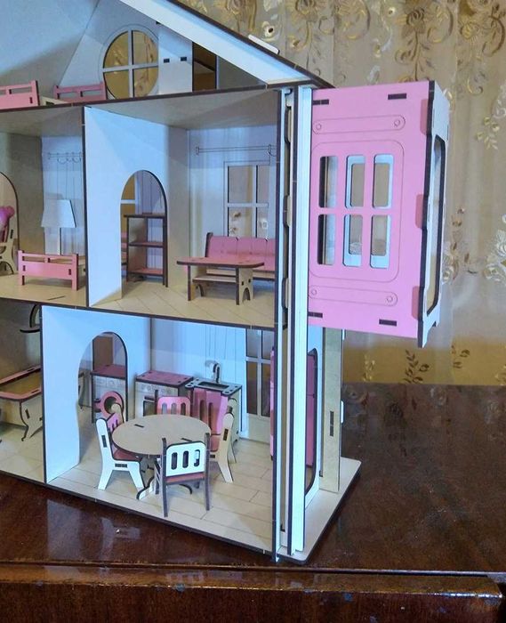 Будиночок ляльок - з меблями ліфт + балкон ХДФ Ляльковий будинок