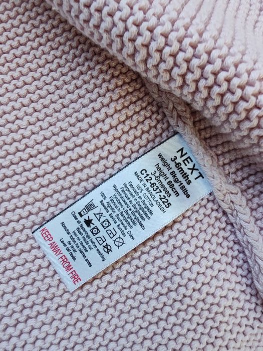 Sweterek pudrowy róż, Next, rozmiar 68cm