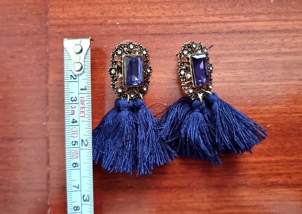 Brincos azuis e dourados - nunca usados