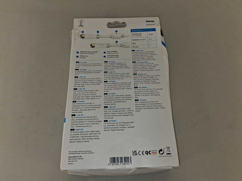 N081 Hama SAT Kabel 100 dB F-Plug Na F-Plug Kabel Antenowy 3M