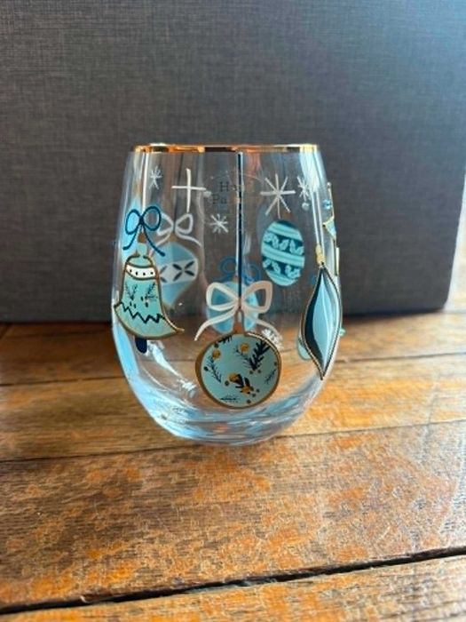 Szklanka hand made dodatki niebieski, bombki, świąteczna nowa