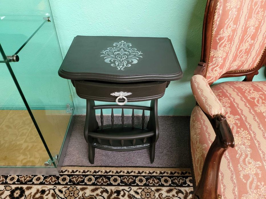 Custom-painted and restored wooden magazine rack