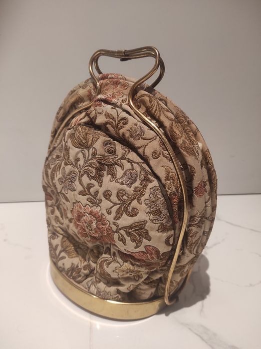 Torebka damska mosiądz vintage Gobelin kuferek kosmetyczka termos