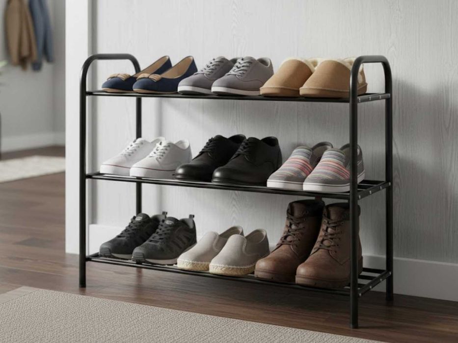 METALOWA PÓŁKA NA BUTY Regał Czarna Szafka 3 Poziomowa Mocna Stabilna