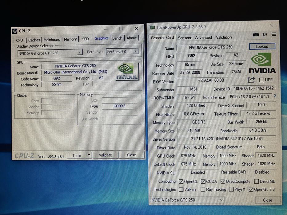 NVIDIA Ge Force GTS 250 512mb