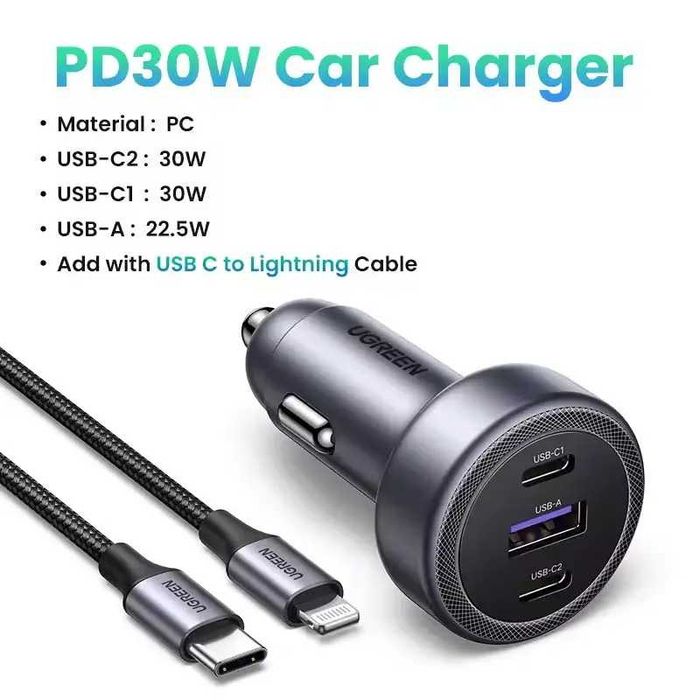 Автомобільний зарядний пристрій UGREEN PD30W модель EC307 45843