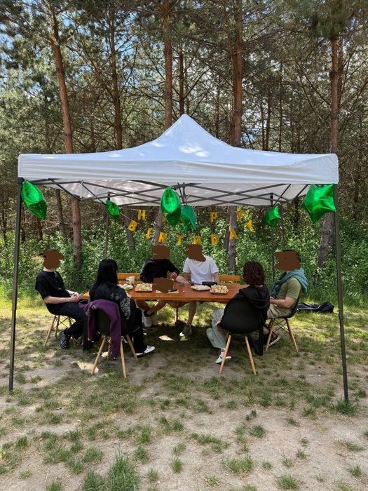 Тент садовий намет павільйон 3*3 оренда прокат білий металевий з трьома стінками