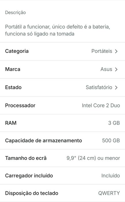 Portátil Asus a funcionar