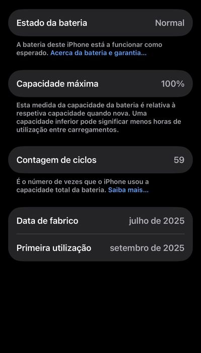 Iphone 16 pouco tempo de uso