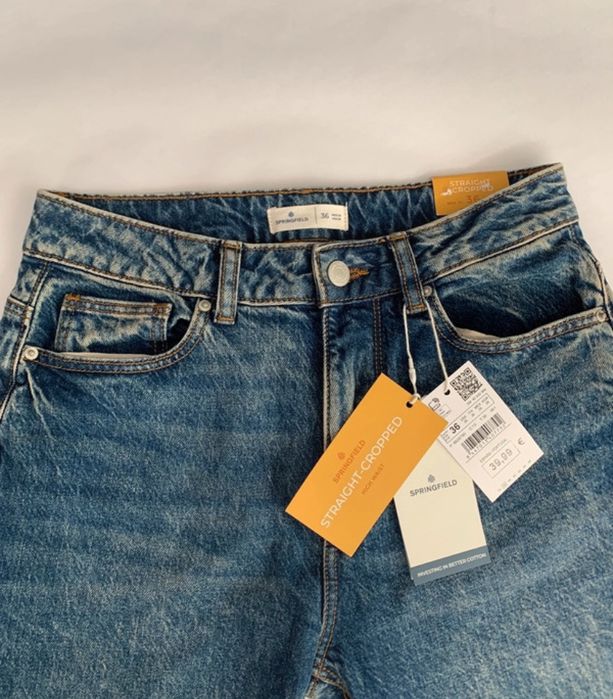 Calças Springfield Straight Cropped High Waist