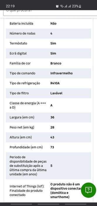 Ar condicionado portátil quente e frio tecna