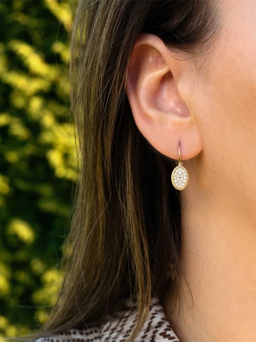 Złote kolczyki tarcza cyrkonie próba 585, bigiel angielski, nowe