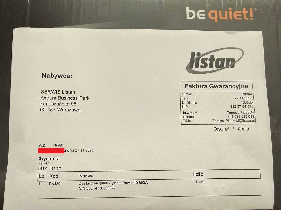 Zasilacz BE QUIET! System Power 10 850W 80 Plus Gold- Nowy Gwarancja