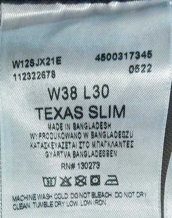 W38 L30 38/30 Wrangler Texas Slim This Time W12SJX21E Męskie Spodnie Jeansowe Jeansy Dżyns Nogawka Zwężana W12SJX21E