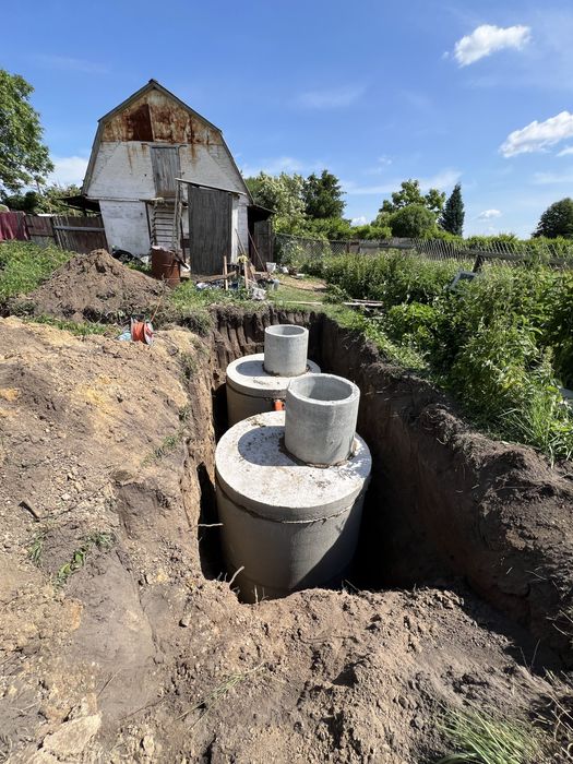 Септик під ключ,Бетонний септик,Копка каналізацій траншей вигребних ям