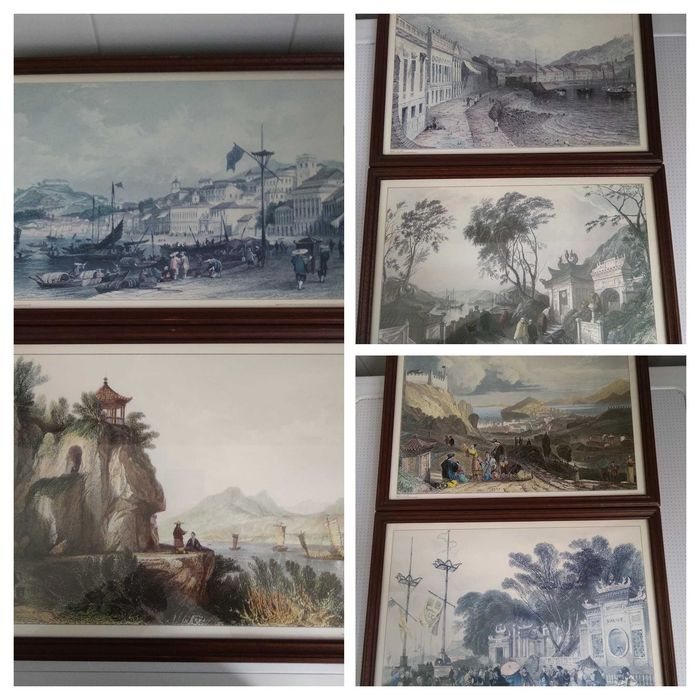 Conjunto de seis estampas antigas de Macau