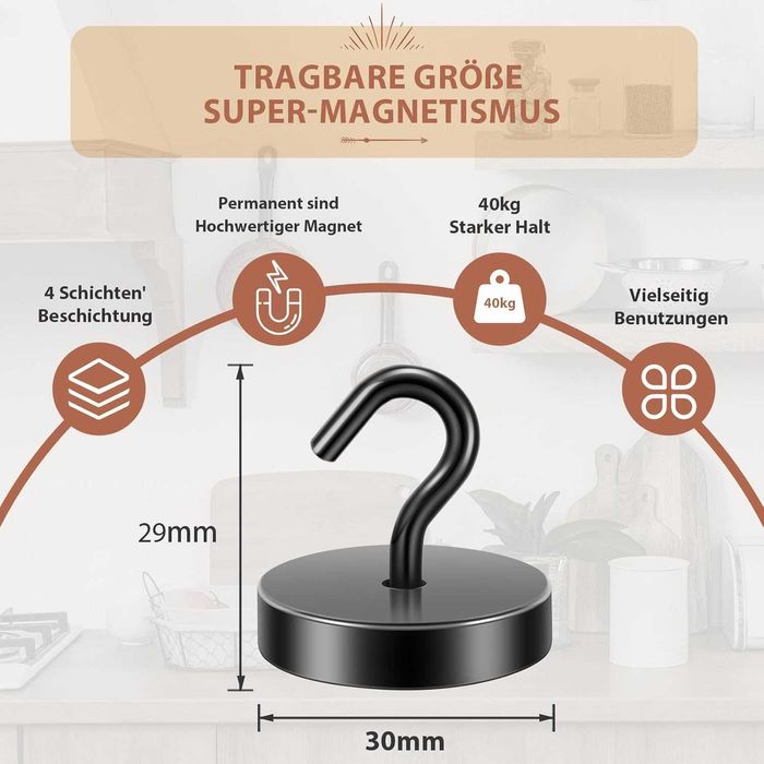 Neosmuk Magnetyczne Haki 40 kg – Super Mocne Neodymowe Uchwyty