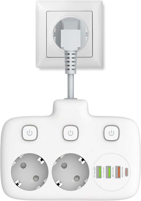 Listwa zasilająca gniazda AC 3xUSB USB-C 20W, 6 w 1