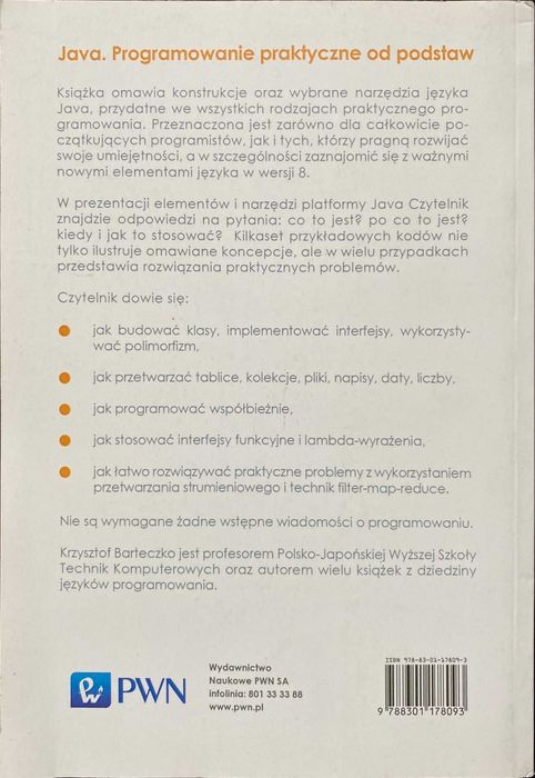 Książka JAVA Programowanie praktyczne od podstaw Krzysztof Barteczko