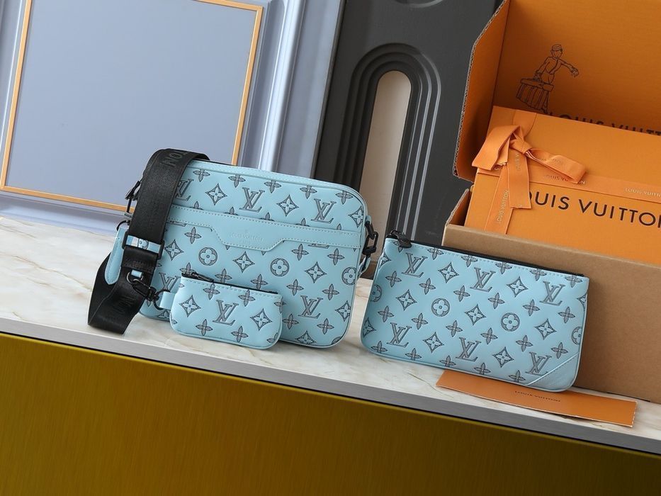 Louis Vuitton trio messenger 3v1 сумка голубая мужская кожаная