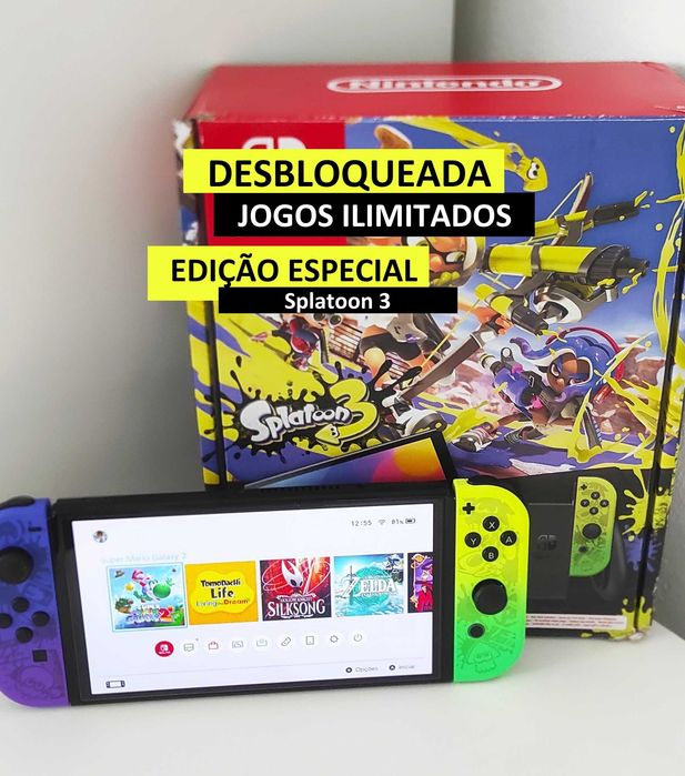 Nintendo Switch OLED - Splatoon 3 -Edição Especial - Desbloqueada CFW + Cartão 256GB