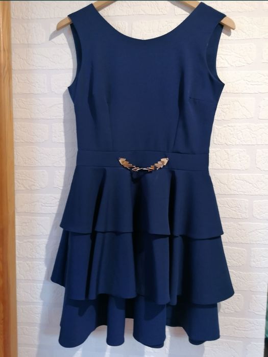 Sukienka Granatowa Dziewczęca Z Falbankami
