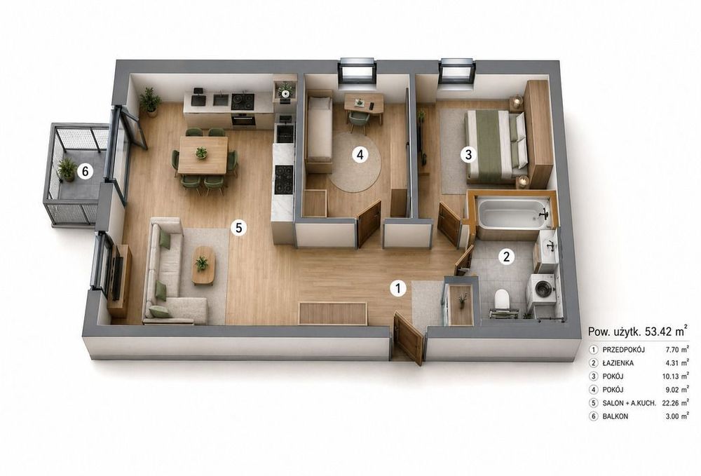 Nowe > Mieszkanie 53,42 m2 > Rembertów