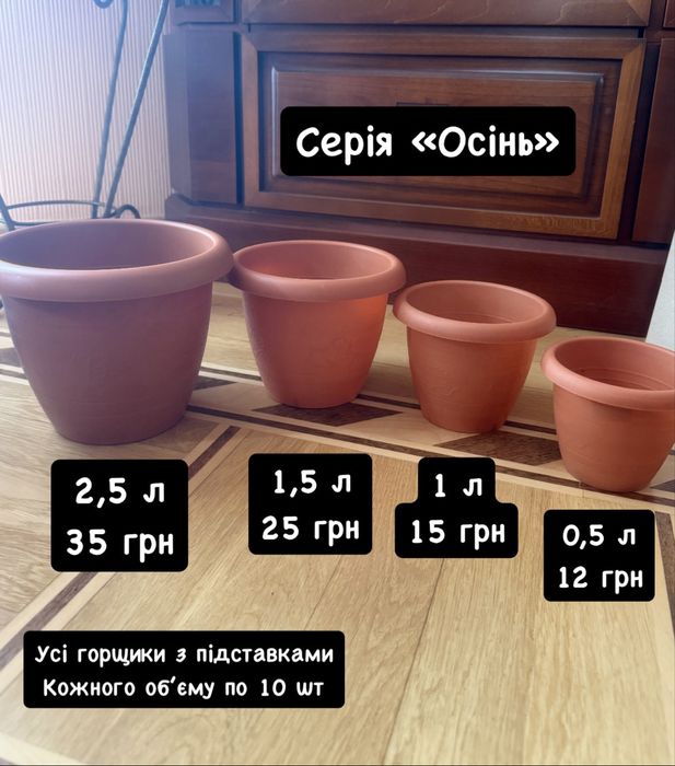Пластикові горщики від 0,5 до 3 л
