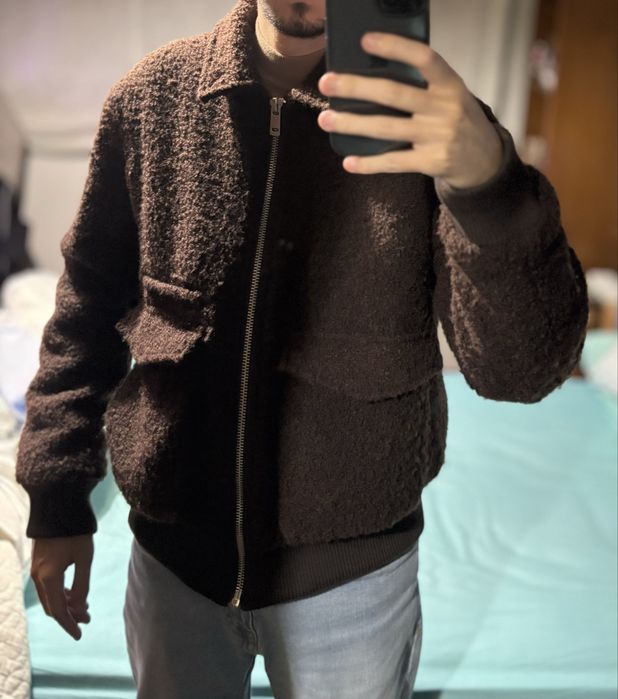 Casaco bouclé castanho Zara