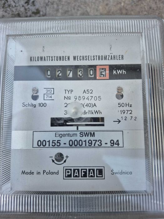 Licznik energii prądu 1-faxowy A-52  10/40A