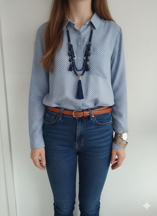 Blusa azul polka dot - Springfield - Tamanho 42