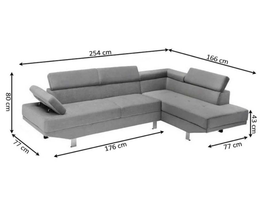 Sofá de canto novo com chaise longue + portes por 657€