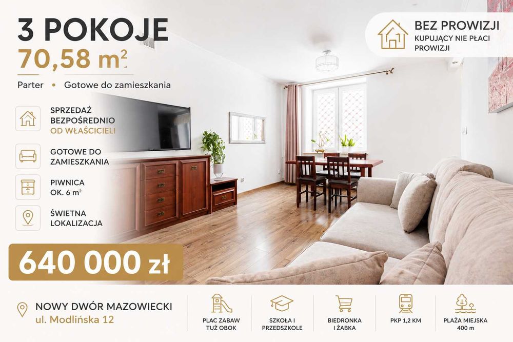 70,58 m² | 3 pokoje | Nowy Dwór Mazowiecki | BEZ PROWIZJI