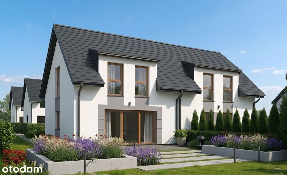 Nowoczesny dom w zabudowie bliźniaczej 115m² z pompą ciepła