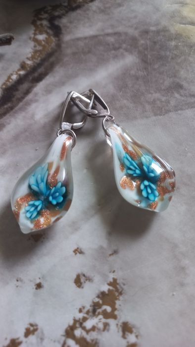 Серьги с муранским стеклом. Серебро. Качественная английская застежка.