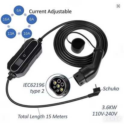 Carregador Portátil 3,5 kw - 16A - 15 ou 20 METROS DE CABO