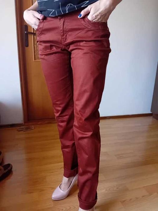 spodnie rude rurki biodrówki 38
