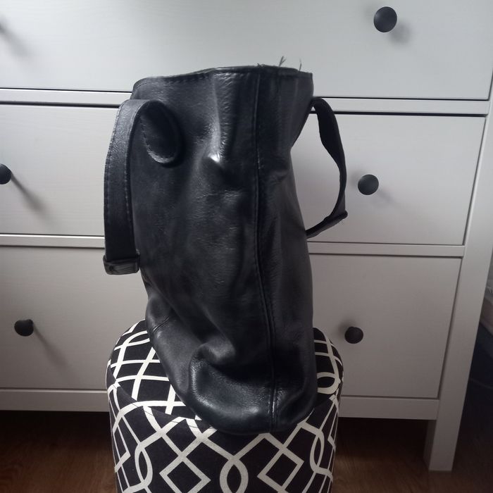 Torebka czarna worek shopper skóra naturalna