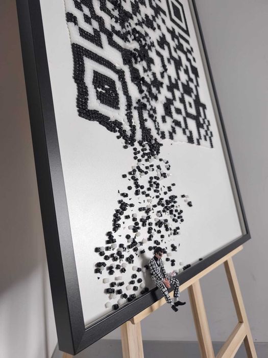 QR Code 3D Obraz, Black and White Art, Minimalistyczny, Surrealistyczny