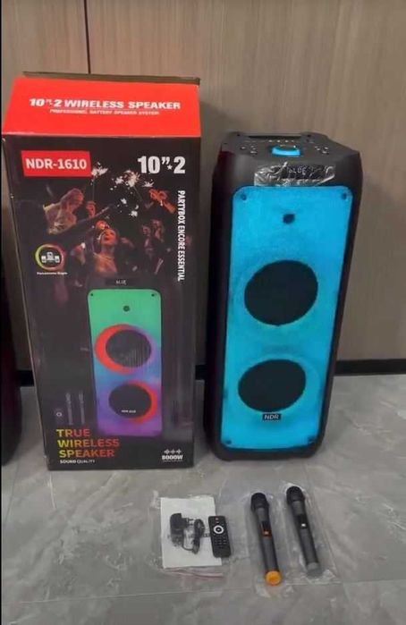 ПОТУЖНА 100Вт КАРАОКЕ Колонка портативная блютуз з 2 мікрофонами FM